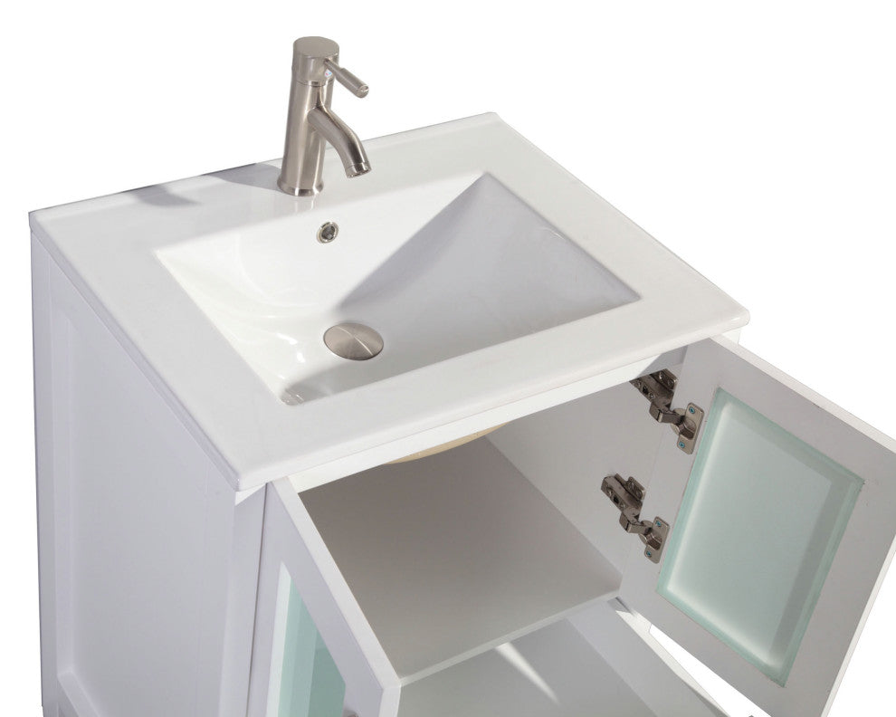 Brescia 30" Single Bathroom Vanity in White with Ceramic Top with Mirror