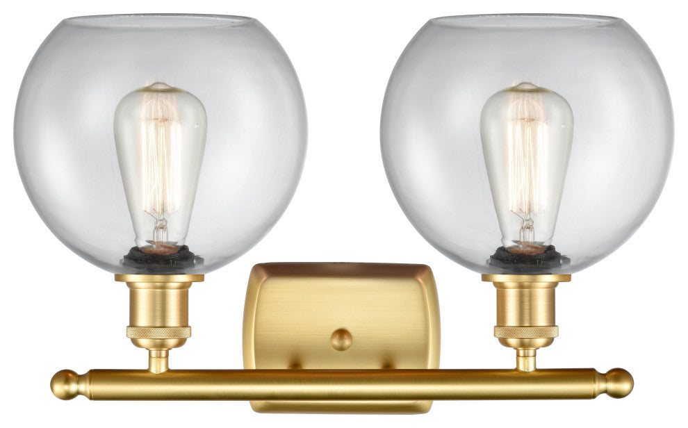 Ballston Athens 8" - 2 Light 18" Bath Vanity Light, Satin Gold, Clear