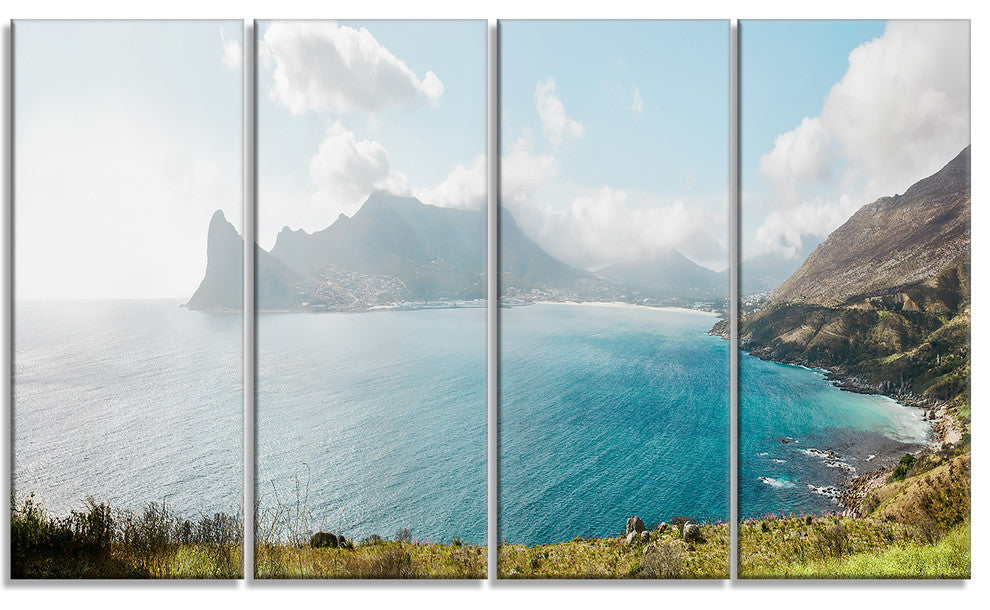 Hout Bay from Chapman Peak, Seashore Photo Canvas Art Print, 48"x28", 4 Panels