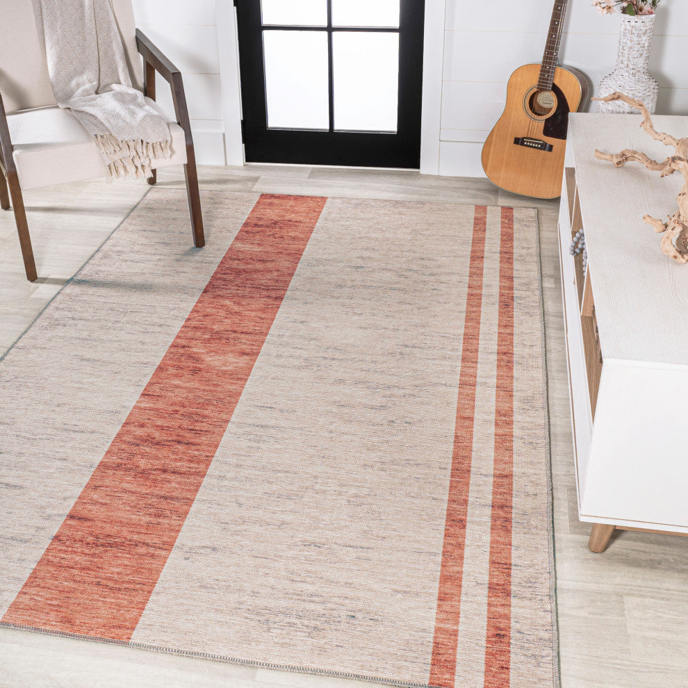 Raita Modern Distressed Stripe Machine-Washable Area Rug, 3x5