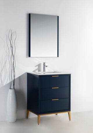 DIVANI 24" Vanity WithQuartz Counter Top, Gloss White, Navy Blue
