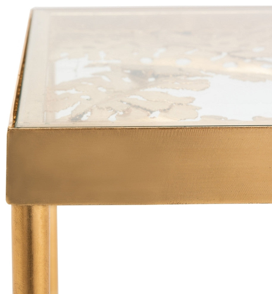 Safavieh Leilani Palm Leaf Side Table, Gold/Glass