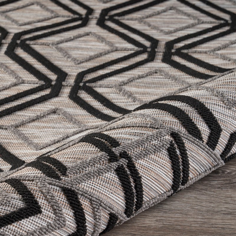 5" x 7" Black Geometric Indoor Outdoor Area Rug