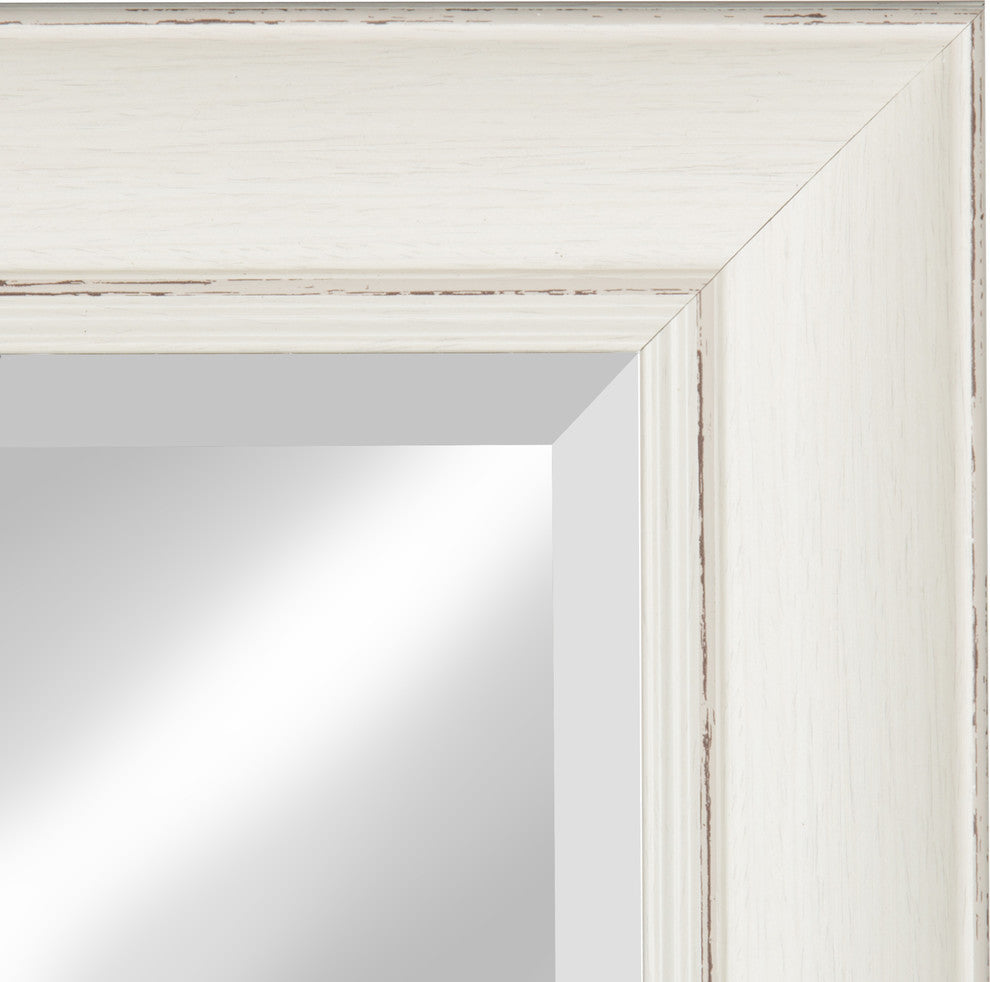 Macon Framed Wall Panel Beveled Mirror, 16x36, Distressed Soft White