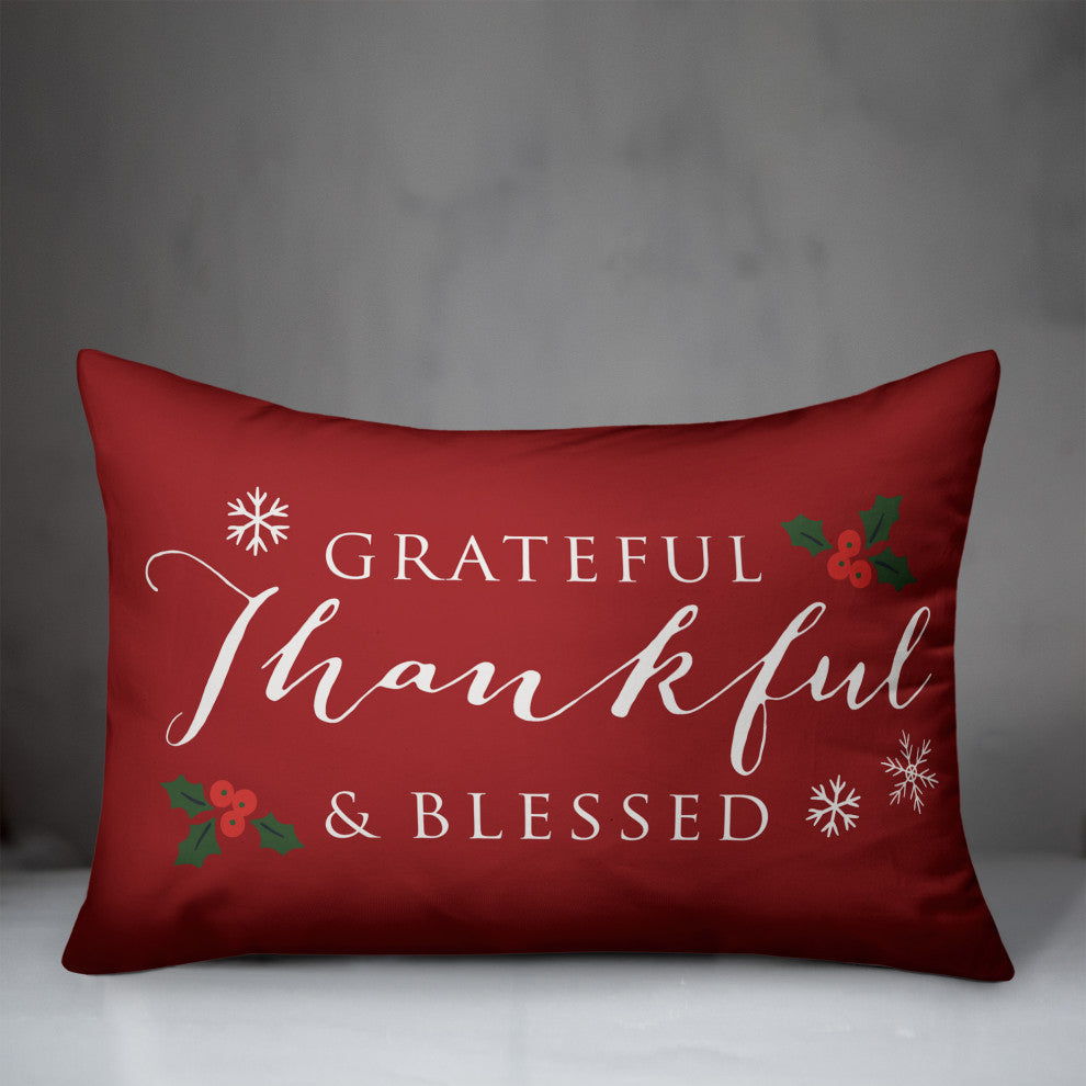 Red Green Grateful Thankful Blessed 20x14 Spun Poly Pillow