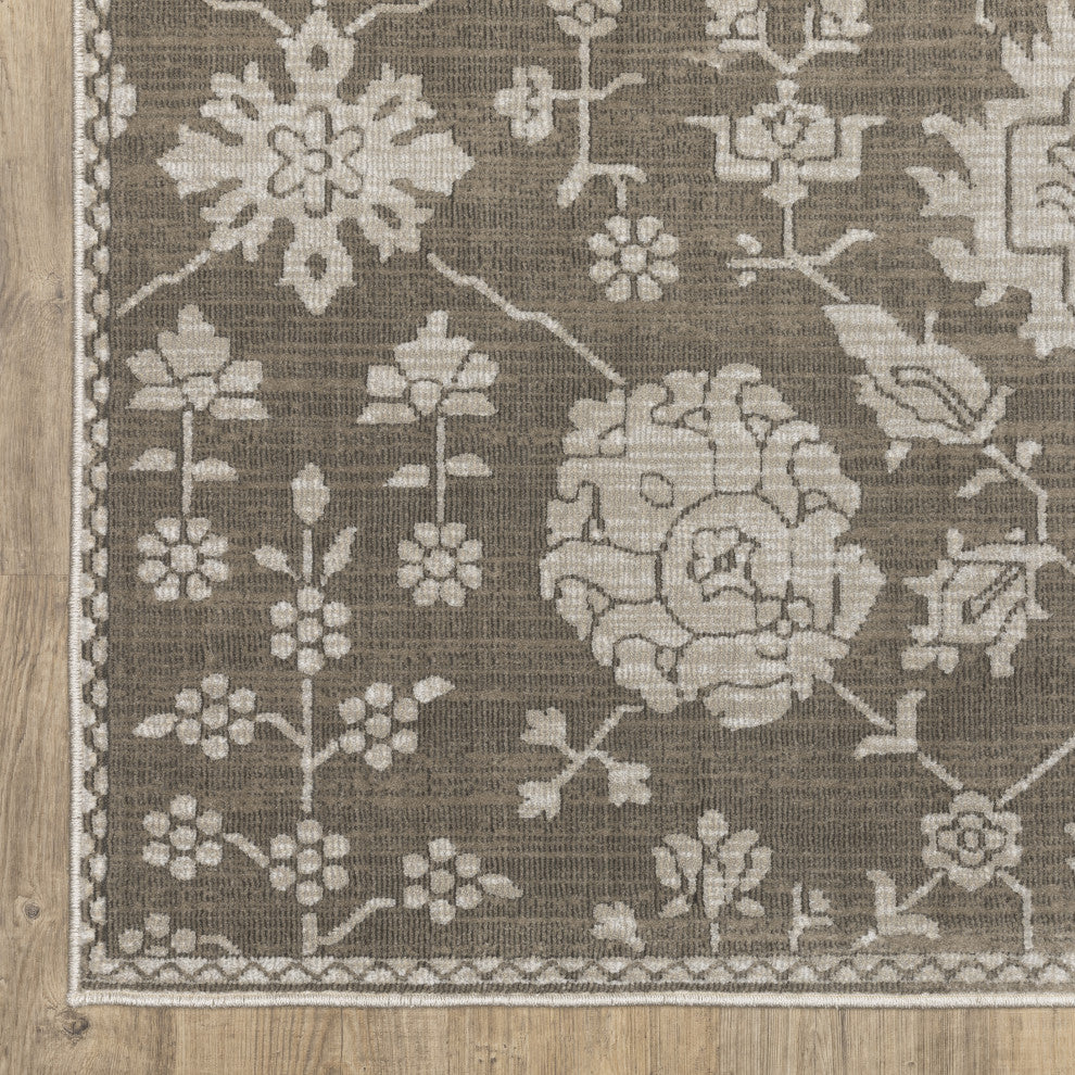 Iris Two-Tone Oriental Grey/ Light Grey Area Rug 6'7" x 9'6"