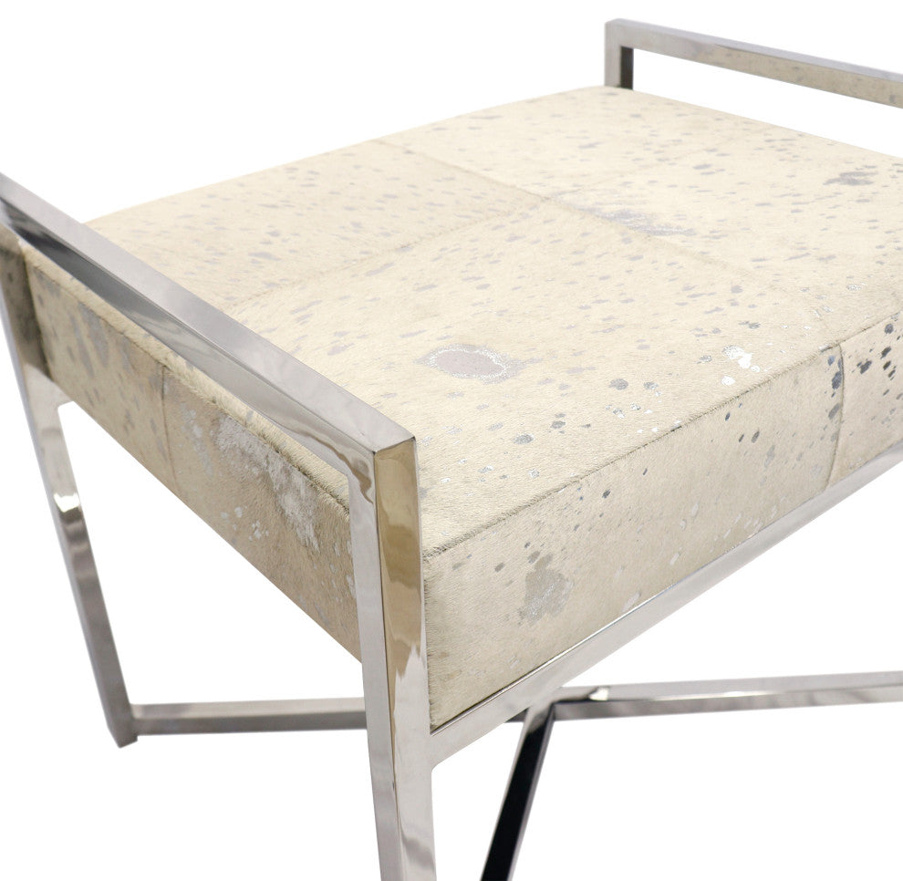 Pasargad Home Safari Cowhide Upholstered Bench With Steel Legs