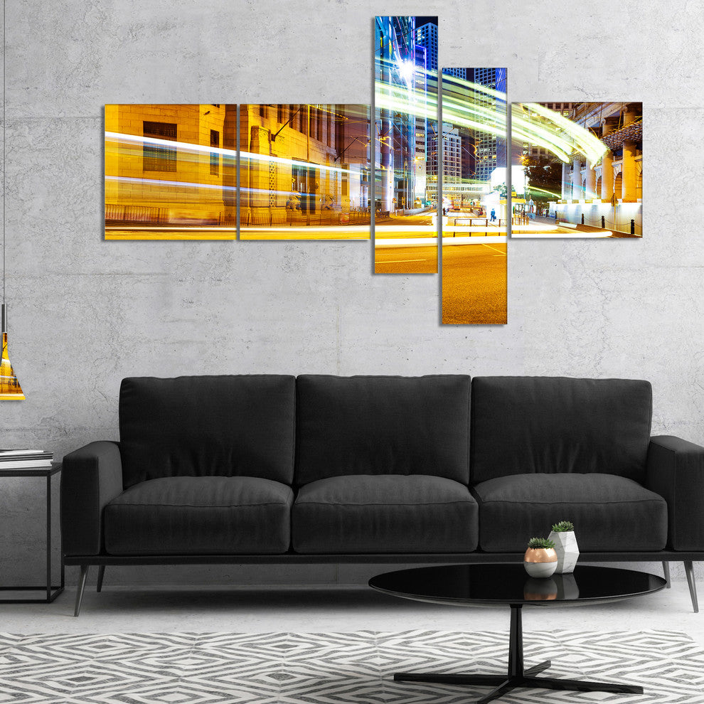 Blur Motion Traffic Trail in Modern City, Large Canvas Print, 60"x32", 5 panels