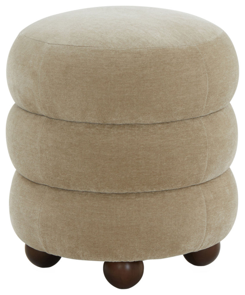 Safavieh Couture Cecelia Round Ottoman, Light Brown/Walnut