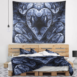 Cold Mystical Fractal Heart Abstract Wall Tapestry, 80"x68"