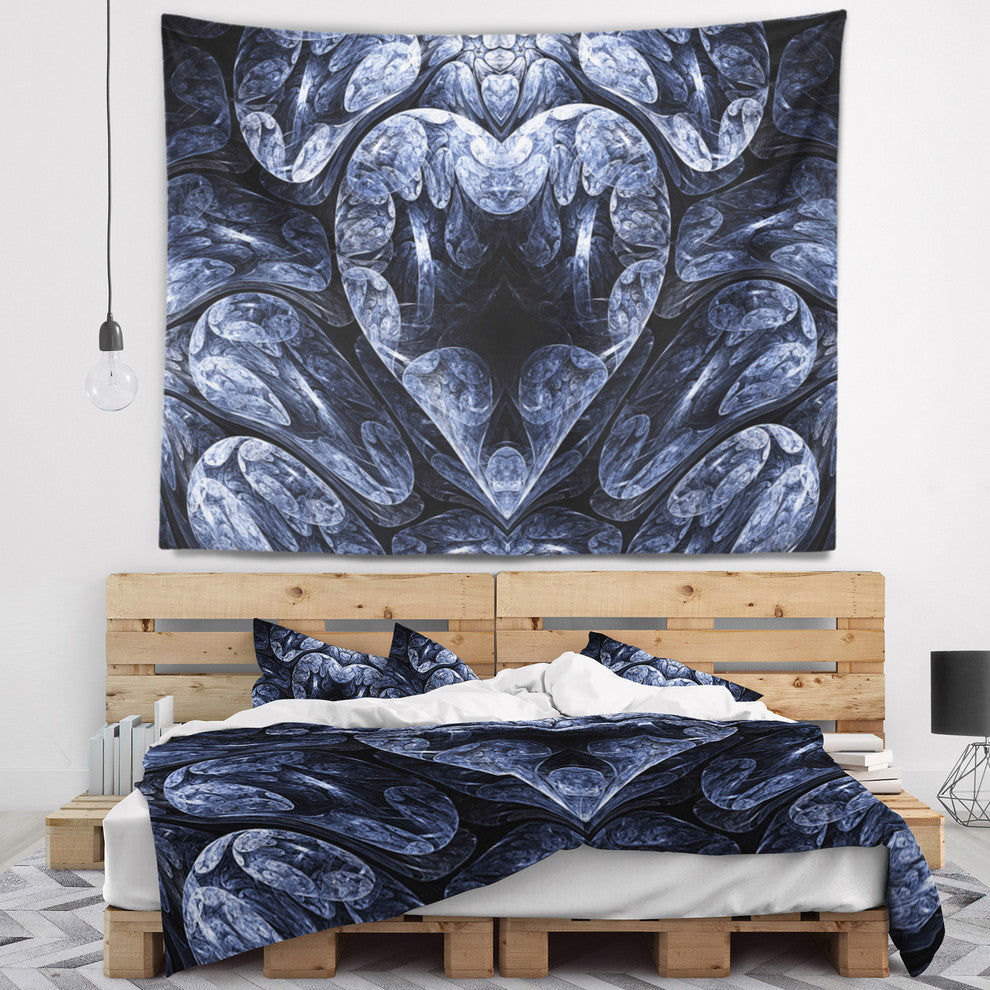 Cold Mystical Fractal Heart Abstract Wall Tapestry, 80"x68"