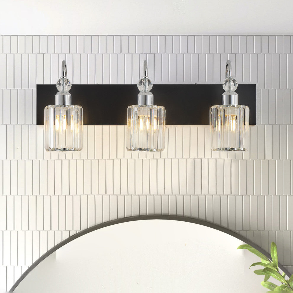 Modern Chrome 3-Light Bathroom Vanity Lighting with Cylinder Textured Glass