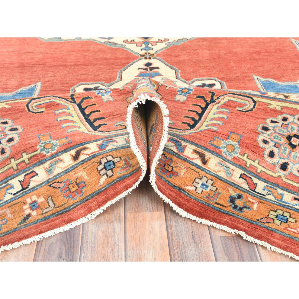 Imperial Red Afghan Peshawar Heriz Wool Hand Knotted Oriental Rug, 12'x14'7"