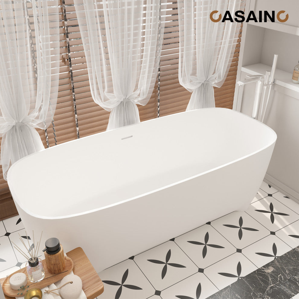 67in Adult-Sized Freestanding Soaking Tub with Raised Pedestal in Matte White