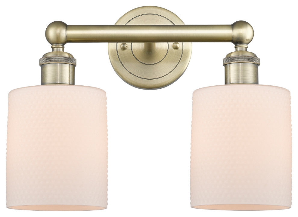 Edison Cobbleskill-2 Lt 14"Bath Vanity Lt-Antique Brass Finish-Matte White Shade