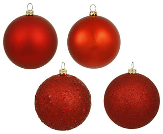 Vickerman 2.4" 4 Finish Ornament Assorted, Set of 60, Red