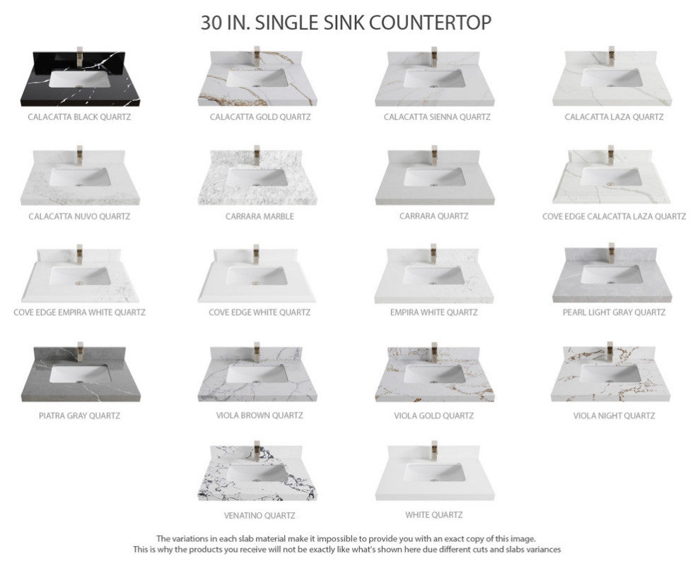 Nashville 30" Single Sink Bath Vanity, Black 2" Empira Quartz
