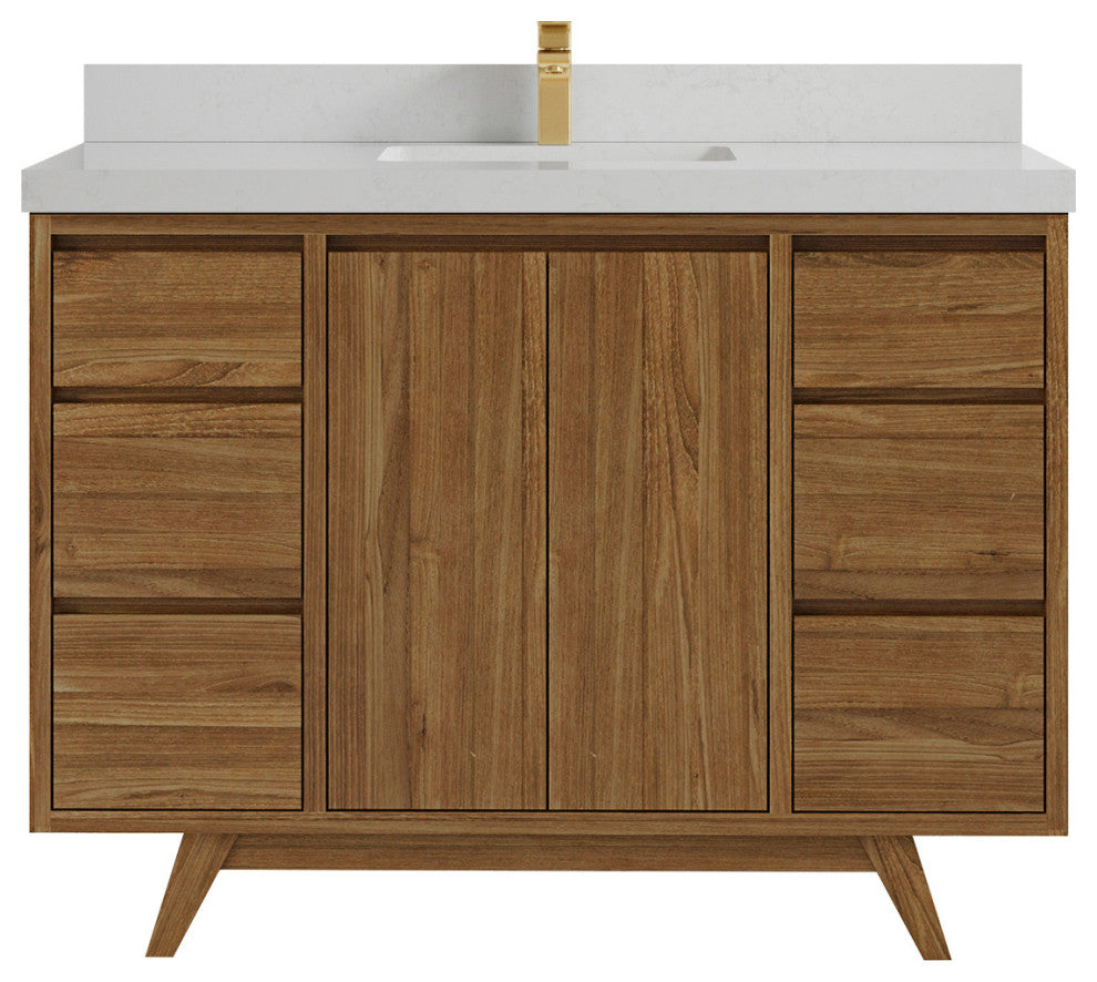 Madison Teak 48 Single Sink Bath Vanity in Dark Natural 2" Carrara Quartz