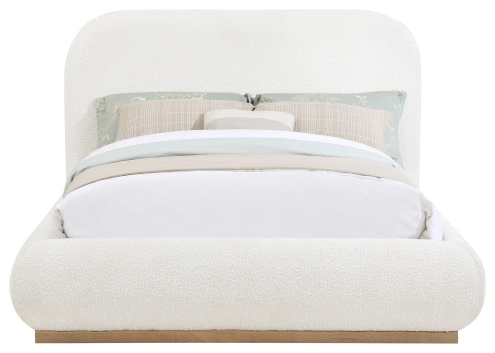 Vaughn Bed, Cream, King, Boucle Fabric, Natural Finish