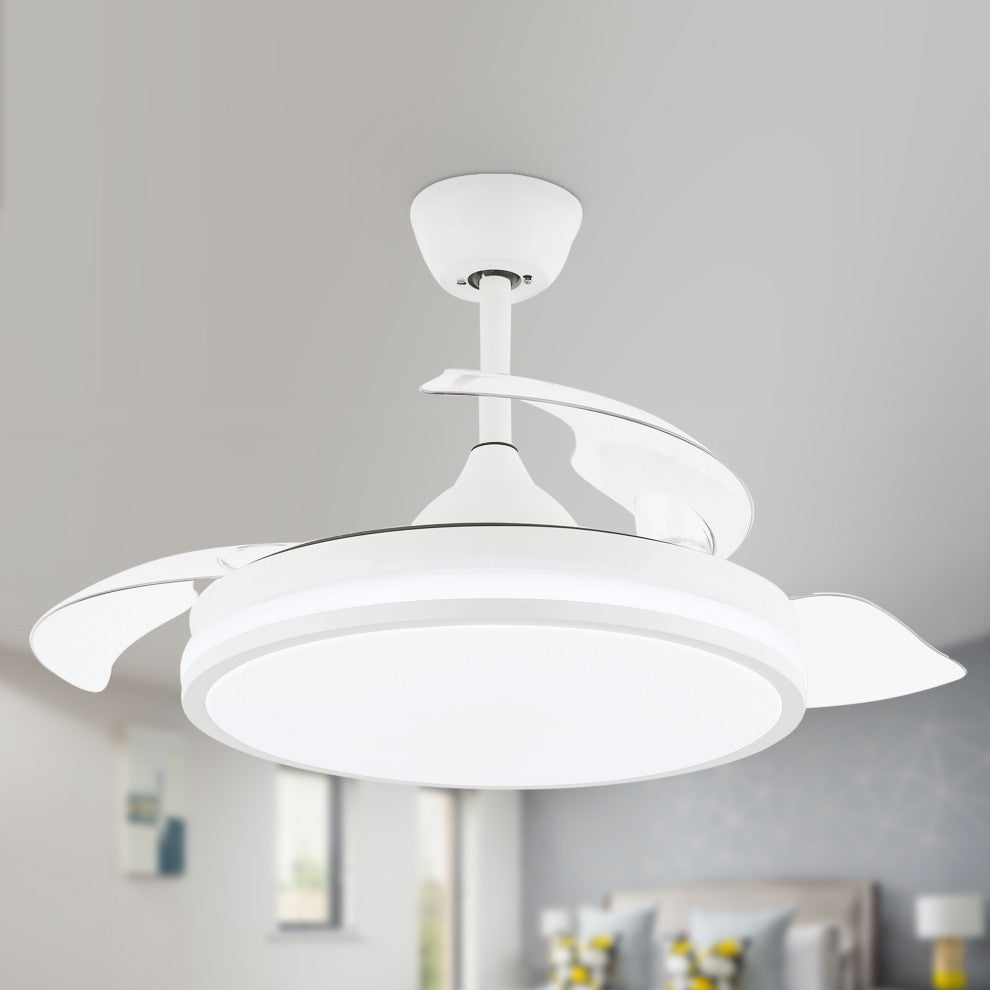 36W Reversible Ceiling Fan with Retractable Blades and Remote Control, White