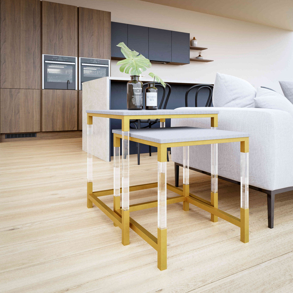 Cortesi Home Annidarsi Square Nesting Tables with Clear Acrylic Legs, 2-Piece Se