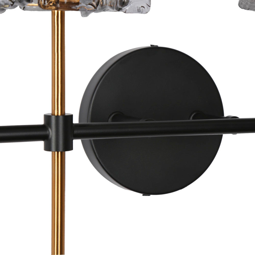 LNC Tucana Polished Gold and Matte Black Modern Wall Sconce, Textured Glass, 4 Lights