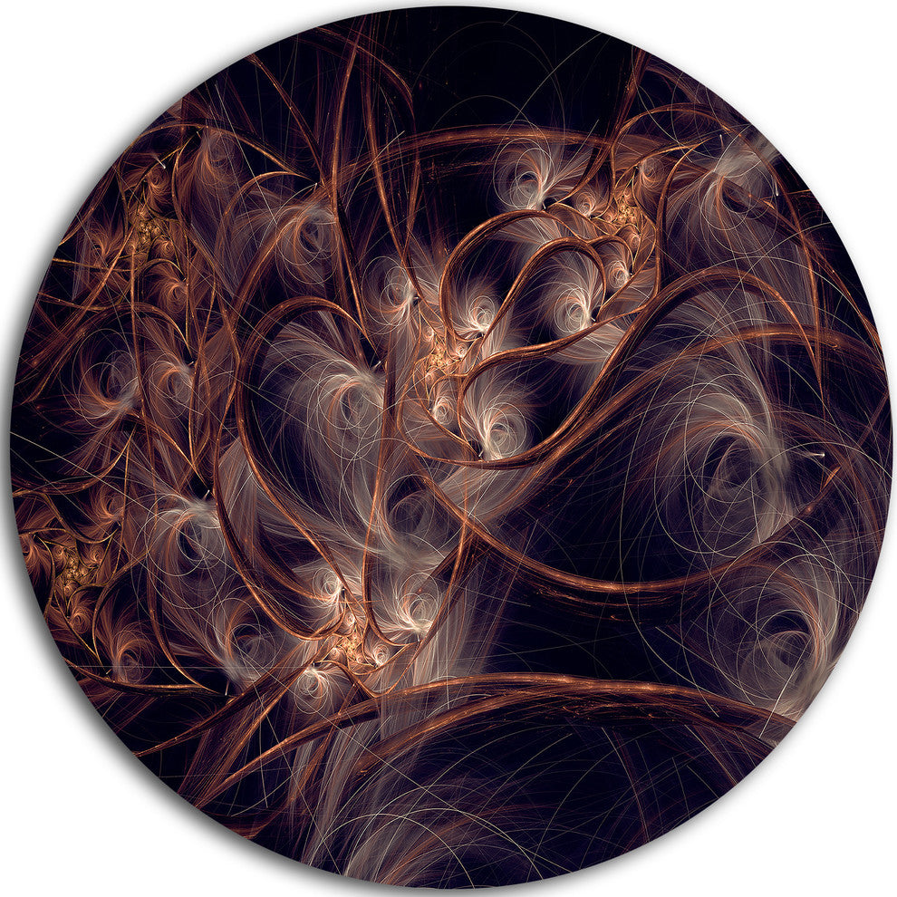 Dark Golden Digital Art Fractal Flower, Floral Round Wall Art, 36"