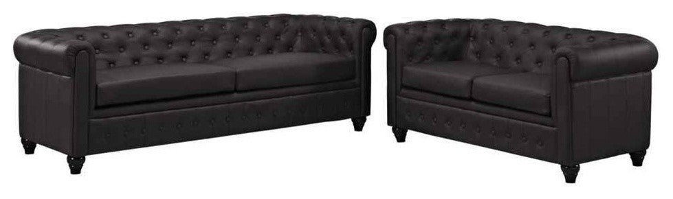 Modern Brown Earl 2 Piece Upholstered Vinyl Living Room Set