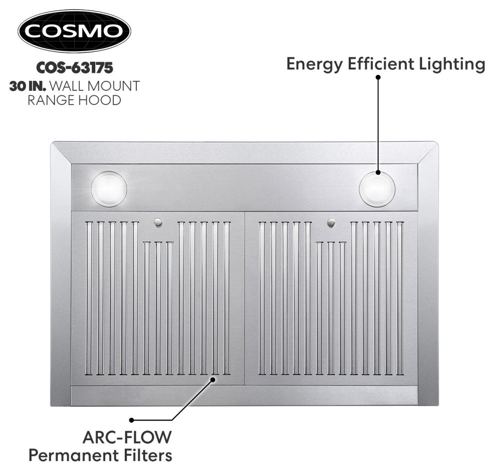 Cosmo Wall-Mount Range Hood, 30"