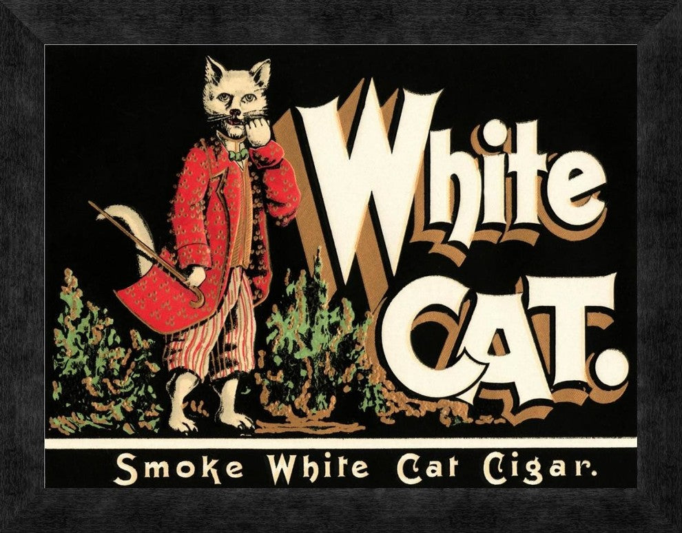"White Cat Brand Cigars" Framed Canvas Giclee by Vintage Booze Labels, 18"x14"