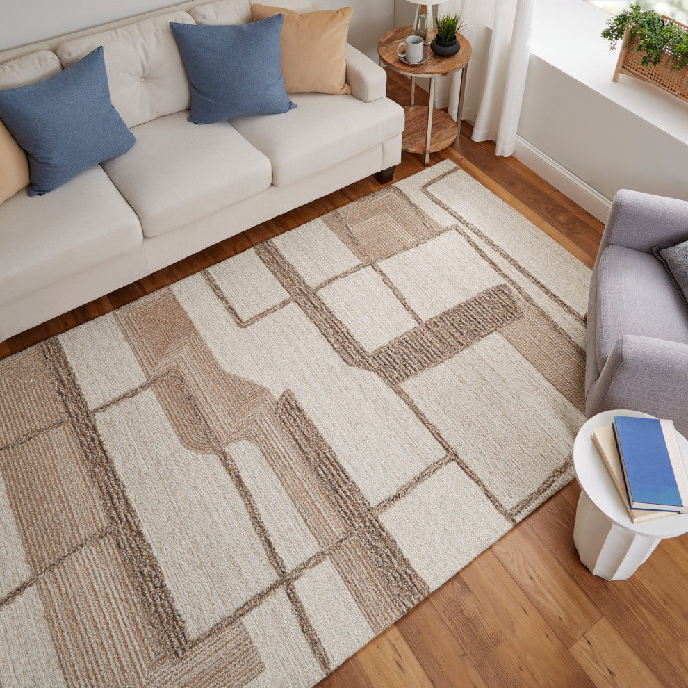 Middleton Modern Geometric, Ivory/Brown/Tan, 5'x8' Area Rug