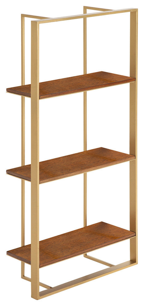 Kercheval Modern Wood Shelf, Walnut Brown/Gold 15x32