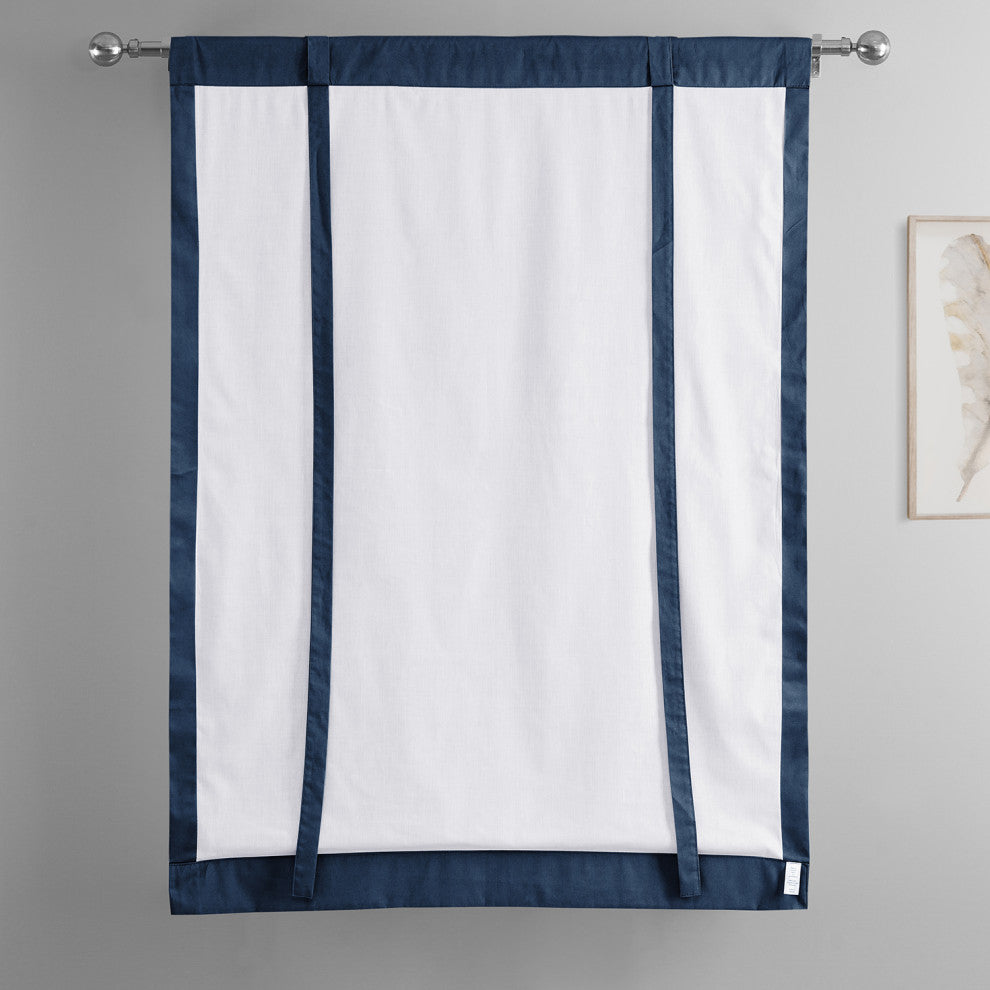 Solid Cotton Tie-Up Window Shade Single Panel, Dark Blue, 46wx63h