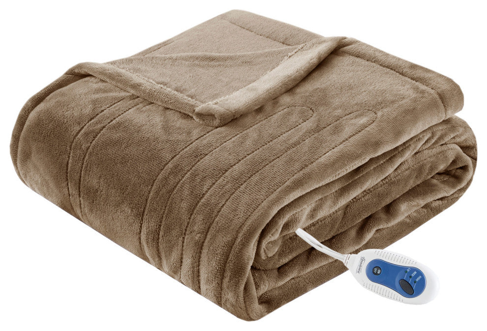 Beautyrest Knitted Solid Microlight Heated Throw, Mink
