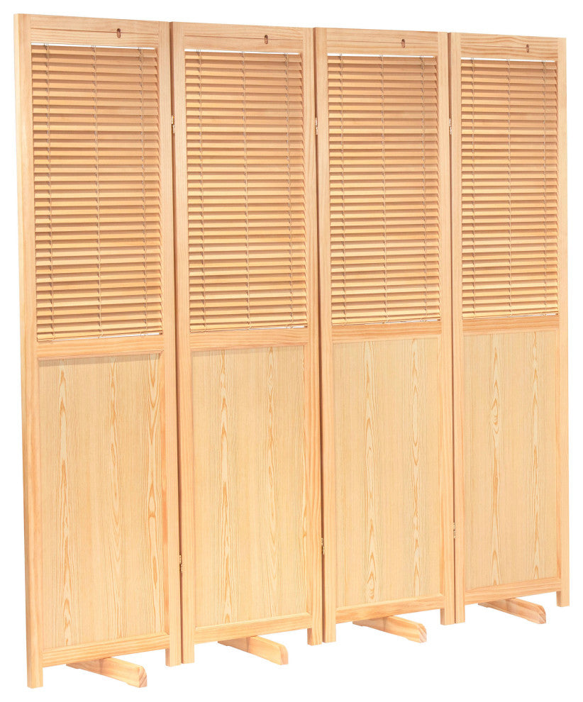 6' Tall Adjustable Shutter Room, Natural, 4 Panel