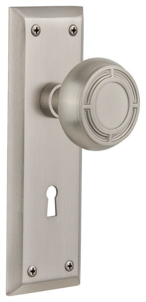 New York Plate Interior Mortise Mission Door Knob, Satin Nickel