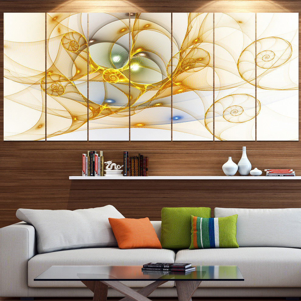 Golden Colored Curly Spiral, Abstract Wall Art Canvas, 83"x32", 7 Panels