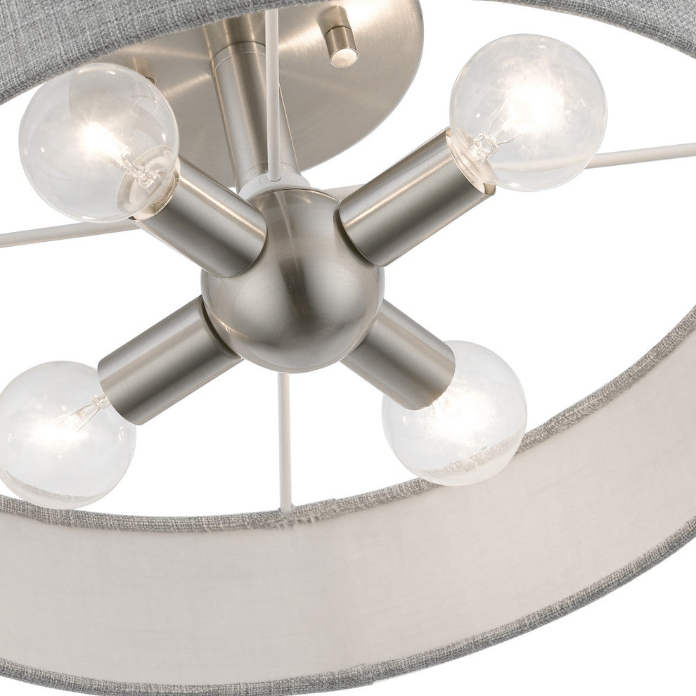 Elmhurst 4 Light Brushed Nickel With Shiny White Accents Semi-Flush