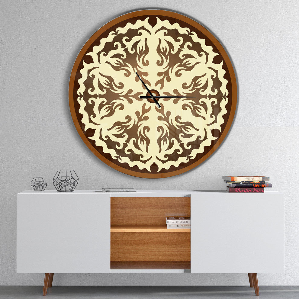 Orienta Chocolate Mandala Oversized Contemporary Metal Clock, 36"x36"