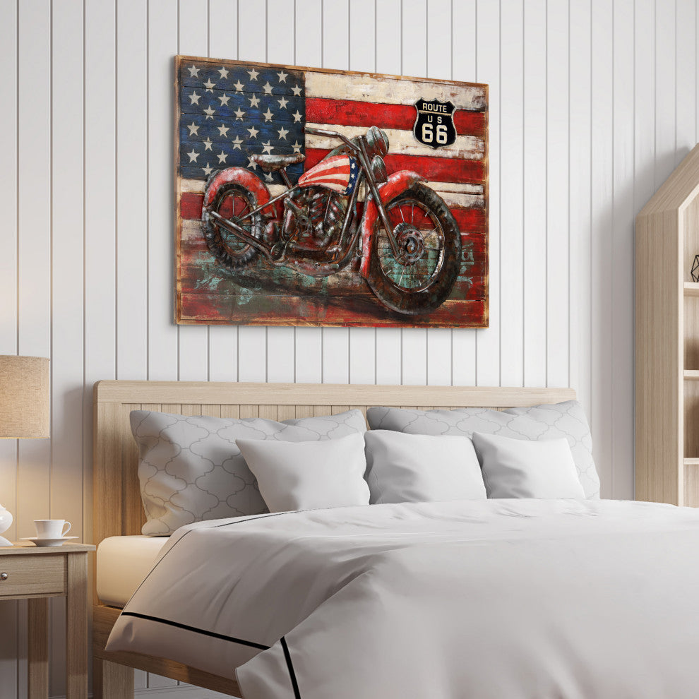 Motorcycle Wall Art Mixed Media Iron Hand Painted Dimensional Wall Sculpture