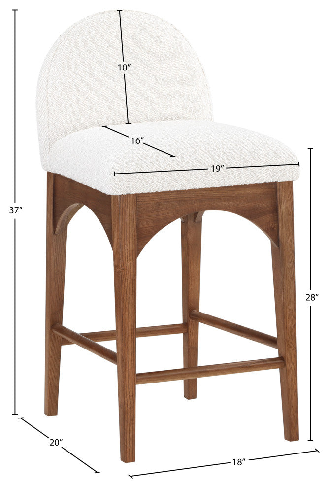 Waldorf Chenille Upholstered Stool, Black, Chenille, Natural Finish, Cream, Boucle Fabric, Walnut Finish