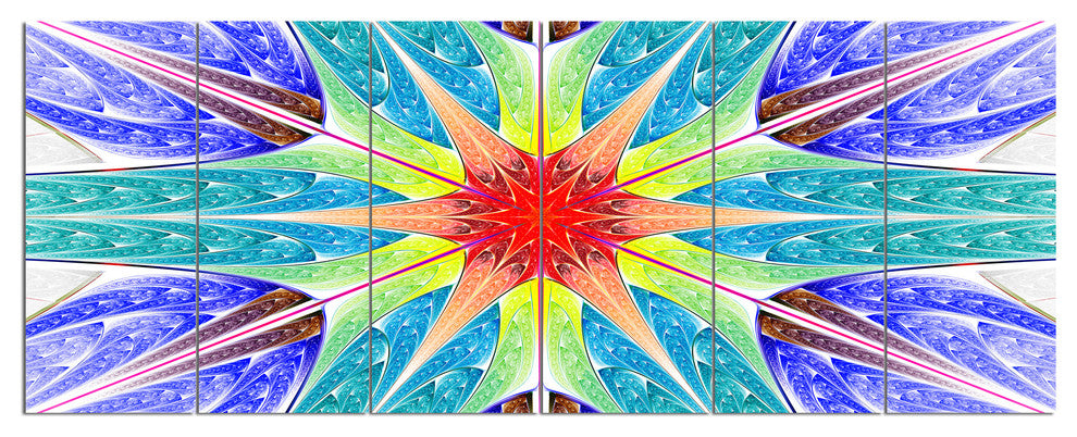 Extraordinary Fractal Blue Design, Abstract Canvas Art Print, 70"x28", 6 Panels