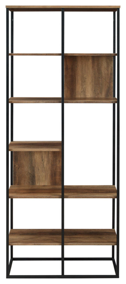 Modern Industrial Metal and Wood Bookshelf "“ Rustic Oak