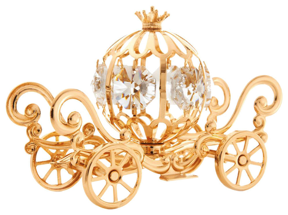24K Gold Plated Crystal Studded Mini Cinderella Pumpkin Coach Ornament