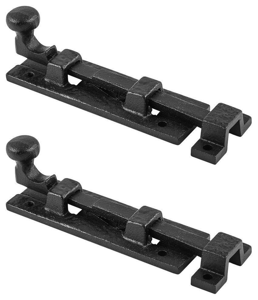 Black Slide Bolt Door Latch 4" L Wrought Iron Sliding Bolts with Catch Pack of 2