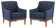 34.2" Comfy Living Room Armchair With Sloped Arms, Set of 2, Navy