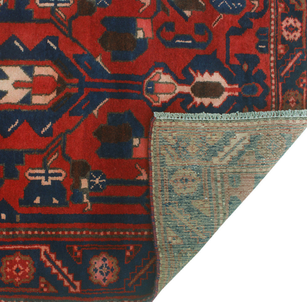 Fine Vintage Distressed Hafiza Navy/Red Runner, 3'5x10'3