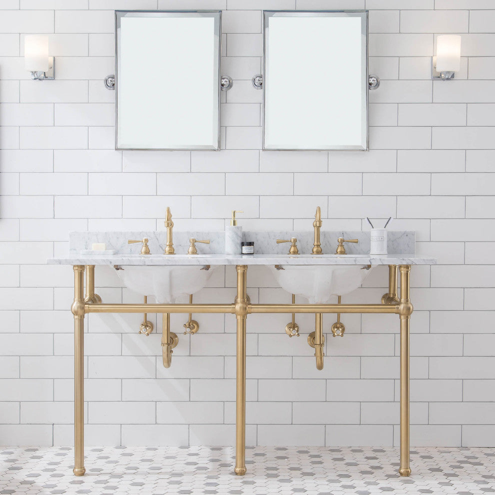 Embassy 60" Wide Double Wash Stand Only, Satin Brass