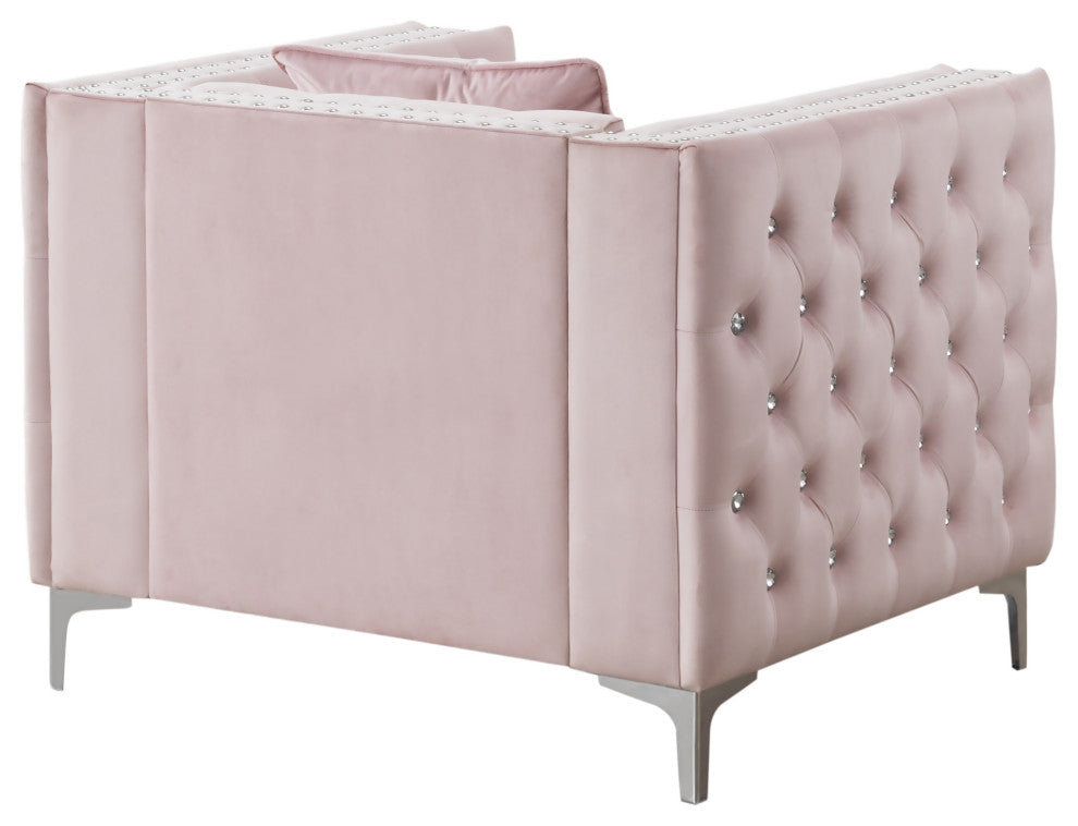 Paige Velvet Tufted Accent Chair, Pink