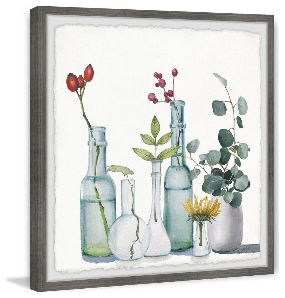 "Clear Bottles" Framed Painting Print, 24"x24"